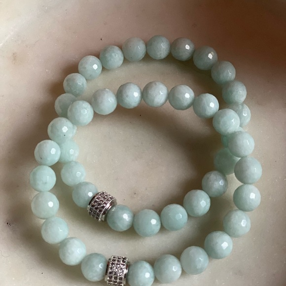 AMAZONITE stretch bracelet with micropavè accent bead - Picture 5 of 9